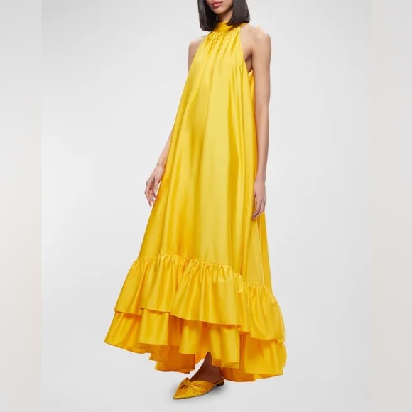 Alice + Olivia Jovie Yellow Halter Ruffle Maxi Dress Size Small - Picture 7 of 14